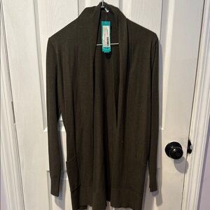Dark Olive Open Front Cardigan